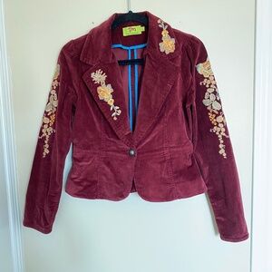 True Meaning Corduroy structured embroidered jacket in a wine colour, size M
